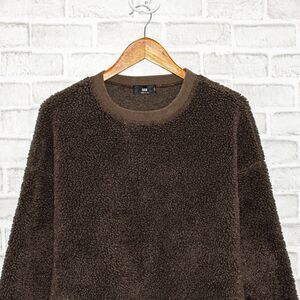 HARE Japan Clothing Men's Sherpa Crew Neck Pullover Sweater Brown Size Small